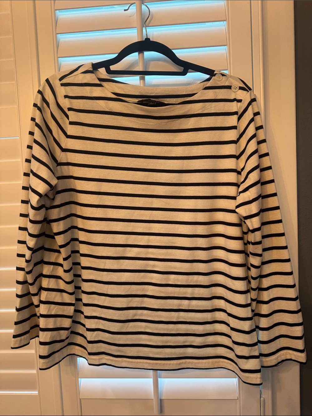 Banana Republic White and Black Striped Boatneck Top